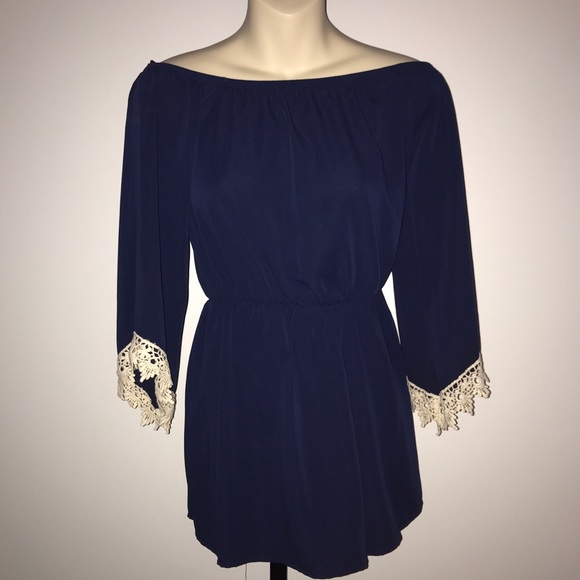 Navy blue romper with lace. - Picture 2 of 5